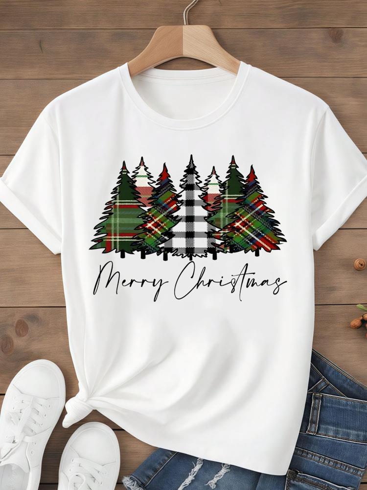 (Asian Size) Tee Top Festival Merry Christmas Leopard Love Happy New Year Holiday Women Print Lady Short Sleeve Fashion Graphic T-shirts