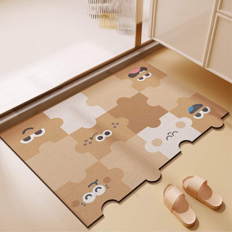 Cartoon Puzzle Bathroom Absorbent Floor Mat Bathroom Doorway Quick Drying Anti-slip Foot Mat Household Wear Resistant Diatom Mud Floor Mat