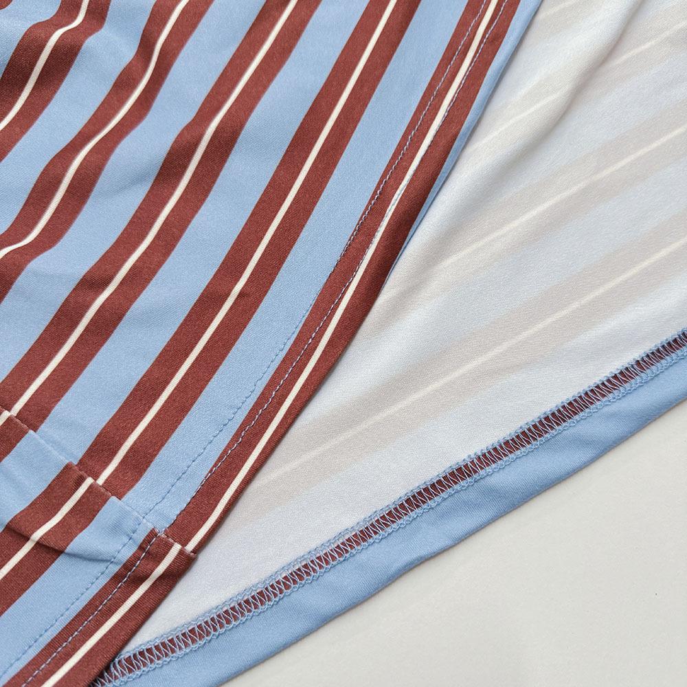 American Retro Autumn Winter V-Neck Color-Block Striped Long Sleeve T-Shirt Women's Cool and Spicy Personality Fashion Long Sleeve Top