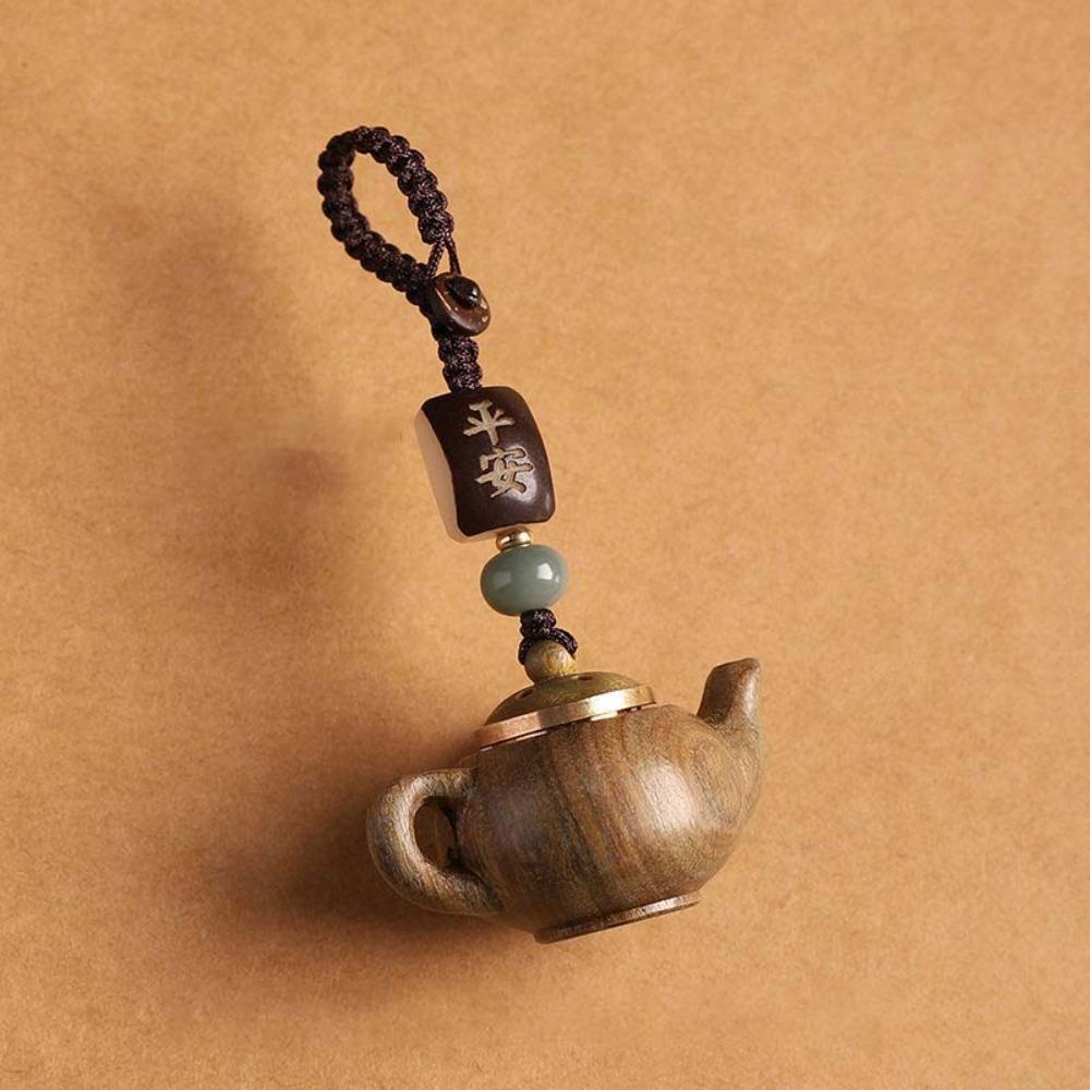 Waterproof Little Teapot Keychain Mini Green Sandalwood Phone Chain Carved Teapot Pendant  Car Key