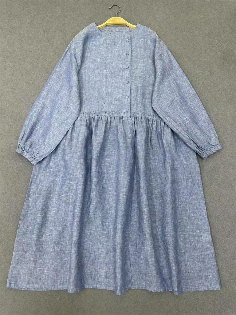 Johnature Весенне-осеннее платье с круглым вырезом и оборками для женщин, свободное повседневное винтажное платье для женщин