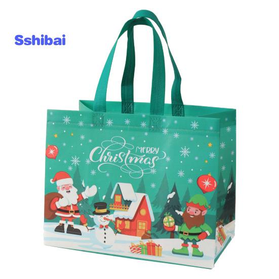 Рождественский подарочный пакет Санта-Клаус Снеговик Дизайн большой емкости с двойной ручкой из нетканого материала Подарочная упаковка для конфет