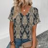 Модная популярная женская футболка с цветочным узором, элегантная женская футболка с V-образным вырезом, женская футболка с коротким рукавом в стиле ретро для отдыха
