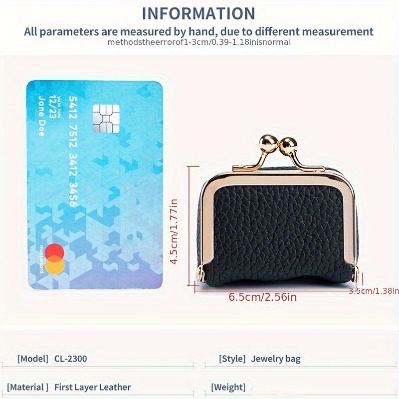 Мини-кошелек для монет из натуральной кожи в винтажном стиле с застежкой-поцелуйчиком - Компактный органайзер для украшений и аксессуаров для женщин, Элегантный синий дизайн с золотистой застежкой