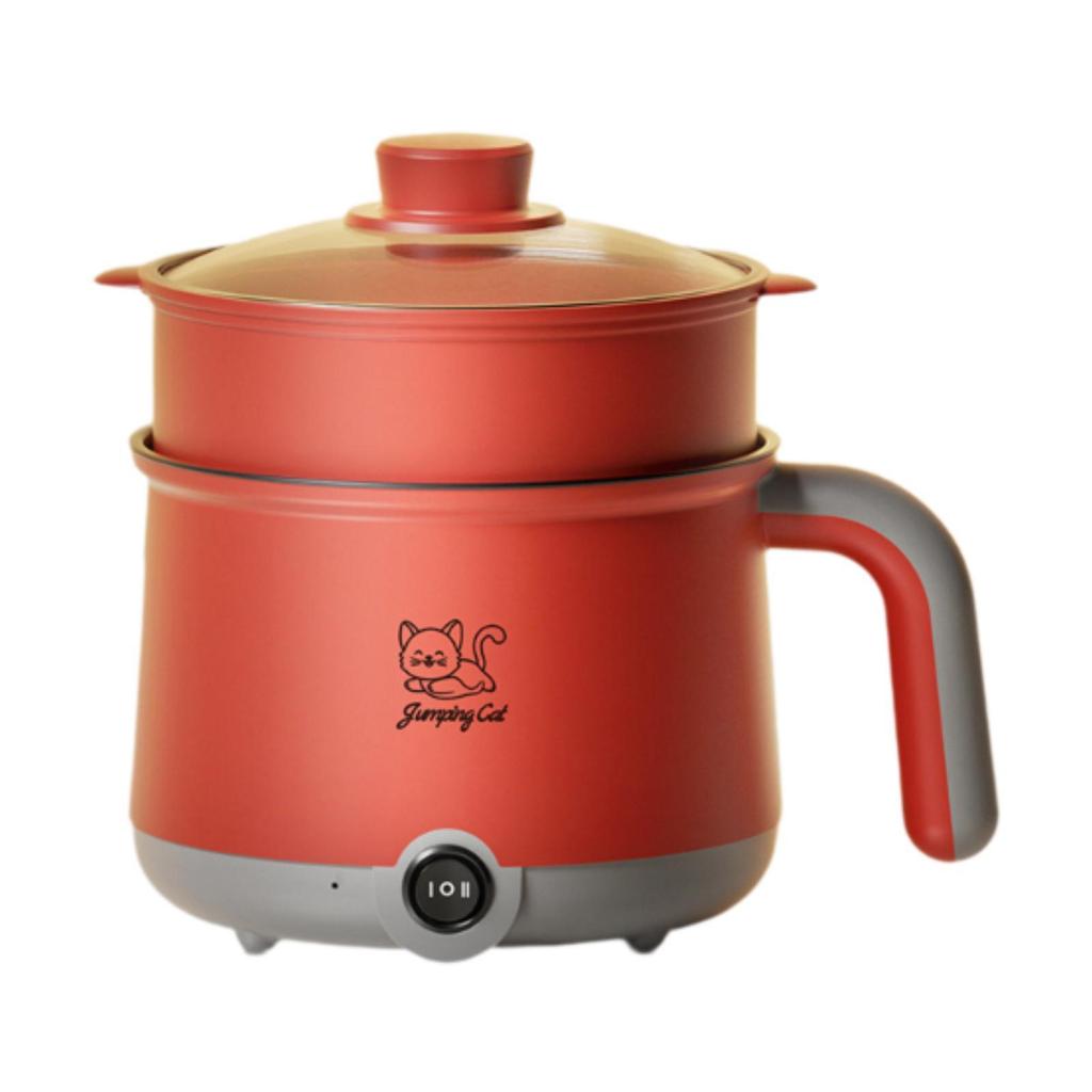 Electric Hot Pot with Steamer Multi Function Portable Noodles Cooker 1.8L Ramen Cooker for Steak Pasta Dumpling Shabu Shabu Soup