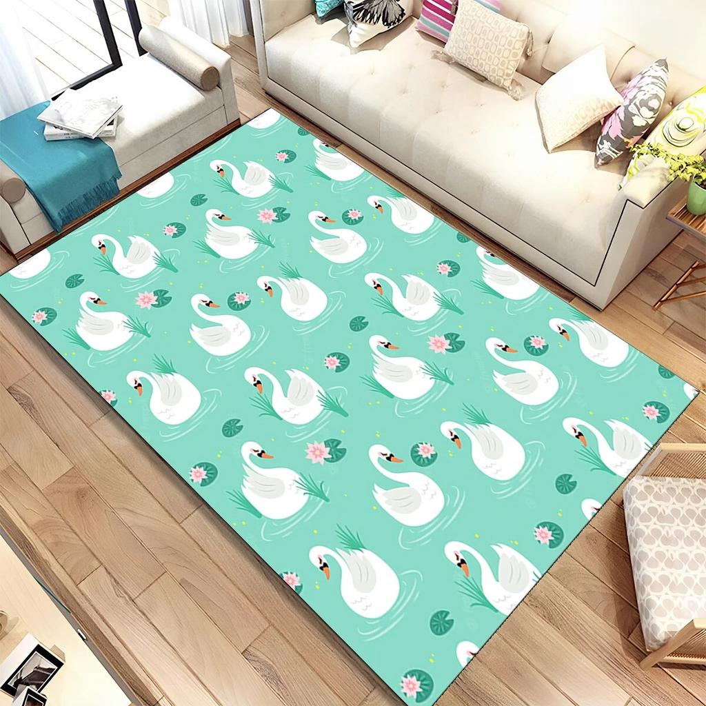 HD Cartoon Cute Swan Cygnus Area Rug,Carpet Rug for Living Room Bedroom Sofa Doormat Decoration, Kids Play Non-slip Floor Mat 3D