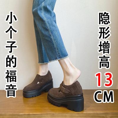 12 см увеличение внутренней высоты женские зимние бархатные толстоподошвенные большие хлопковые пушистые туфли для улицы кофейные хлопковые туфли женские