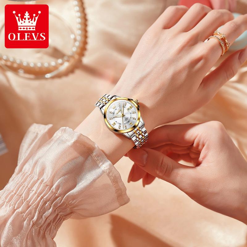 OLEVS Original Women‘s Gold Watch Ladies Analog Quartz Elegant Diamond Wristwatch Waterproof Luminous Women Watches