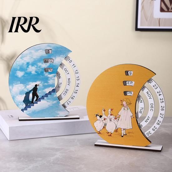 Childlike Girl Illustration Calendar Wooden Perpetual with Rotating Blocks Desktop Office Decor Desk Art Ornament Organizer Cute Motivational Gift for
