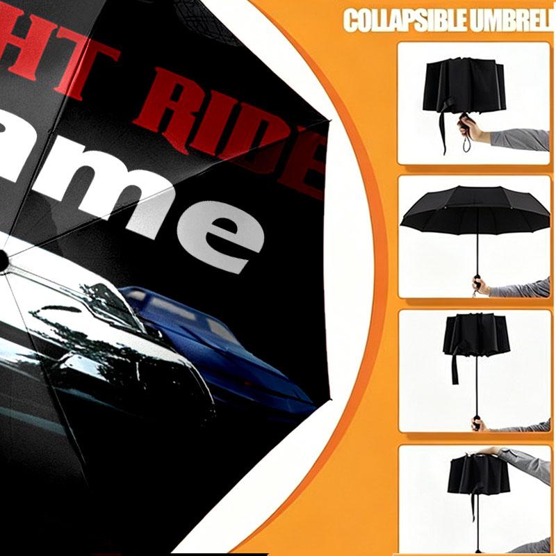 Custom Name Personalized Knight Rider Print Umbrella, Auto Open Close, 8‑Rib Sturdy Frame, Commute Camping Hiking Use, Birthday Gift