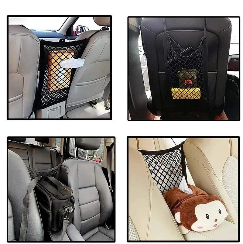 1Pc Car Truck Seat Mesh Storage Net Bag with Hook Between Seats Organizer Holder Pocket Universal Elastic Polyester