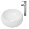 VidaXL Lavabo de Salle de Bain avec Mitigeur Céramique Rond Blanc Vasque 275495