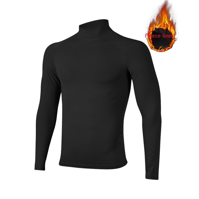 2024 Мужские быстросохнущие спортивные леггинсы с воротником-стойкой, сезон осень/зима: Футболка для фитнеса и бега с длинным рукавом