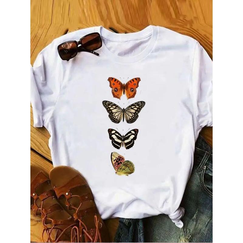 Love Heart Butterfly Trend Summer Clothes Womens Clothing Ladies Print Fashion Tshirts Short Sleeve FeUnisex Graphic Tee Fashion
