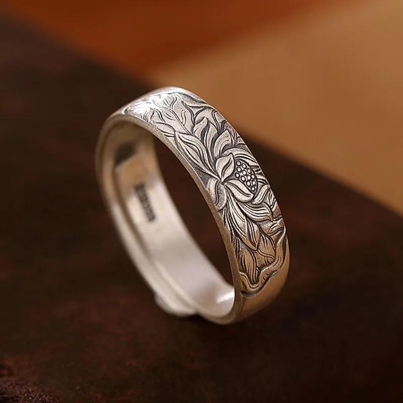 BOCAI настоящее S999 ювелирные изделия из чистого серебра, потертое матовое ретро благоприятное облако/слива/лотос в китайском стиле женское открытое кольцо