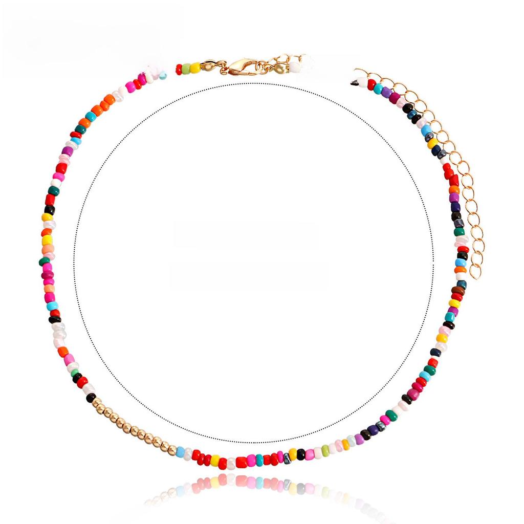 Bohemian Double-Layer Colored Rice Beads Shell Necklace - European & American Beach Style