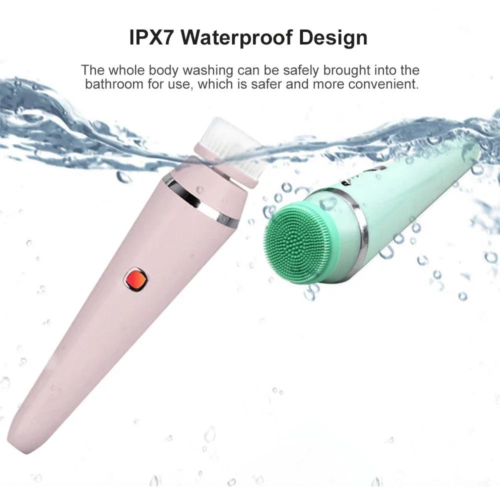 4 IN 1 Electric Facial Cleansing Brush Sonic Waterproof Rotate Rechargeable Face Cleaning Tool Pore Cleaner Facial Skin Machine