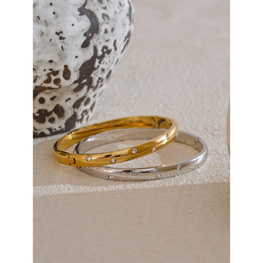 Yhpup Stainless Steel Cubic Zirconia Fashion Bracelet Bangle Gold Silver Color Waterproof High Quality PVD Jewelry for Women