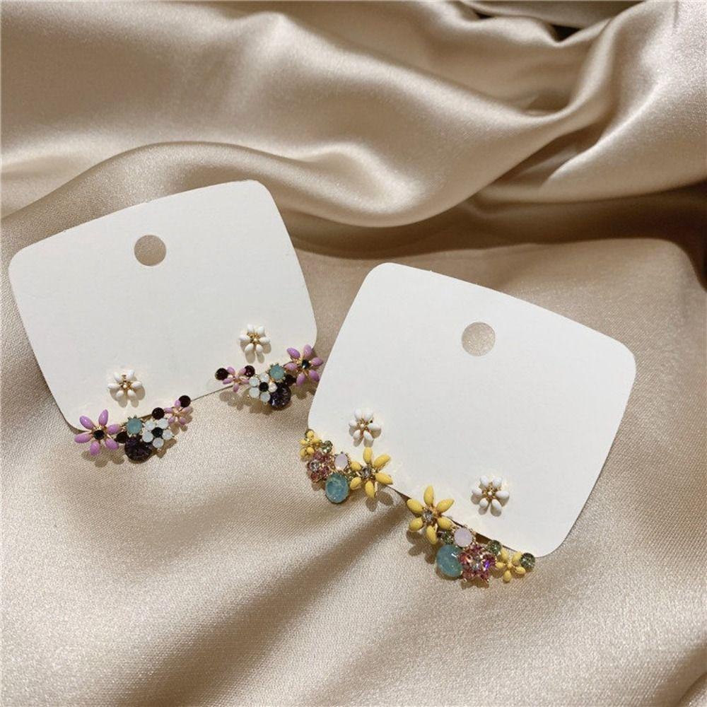 Korean Style Oil Floral Stud Earrings 925 Silver Needle Flower Design Drop Earrings Daily