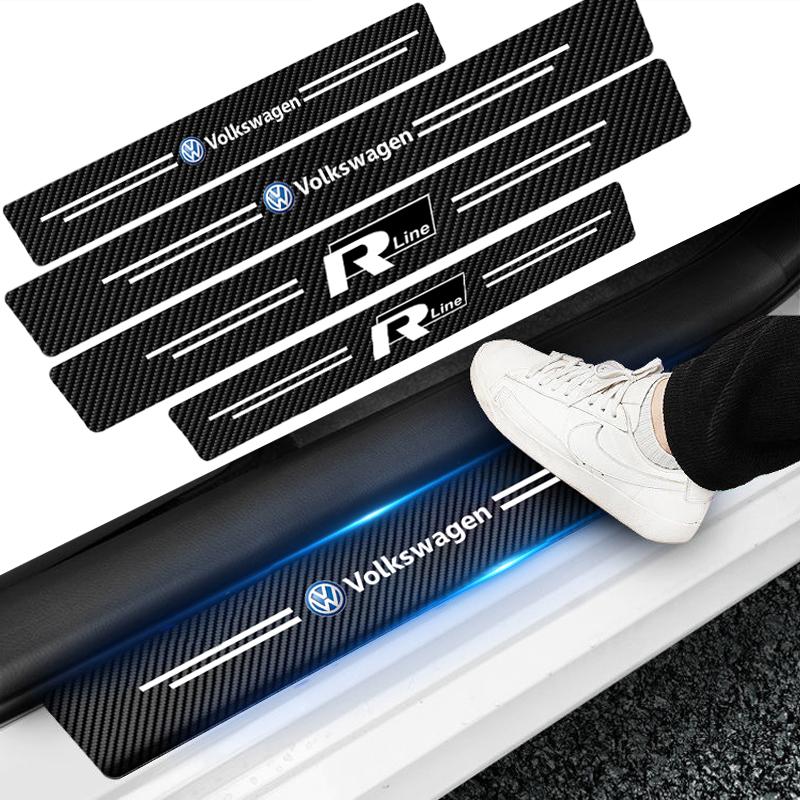 4PCS Car Carbon Fiber Door Sill Protector Stickers For Volkswagen Rline Golf Polo Beetle Passat Jetta Tiguan Touran Scirocco GTI CWU1