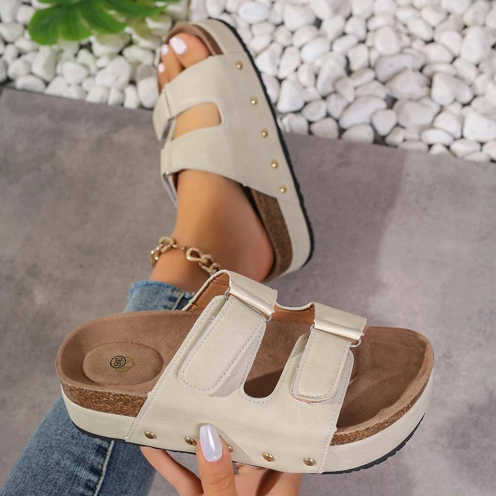 Women Slippers Cork Footbed Heels Platform Sandals 2024 New Women Slides Summer Slippers Slides Women Zapatillas Mujer