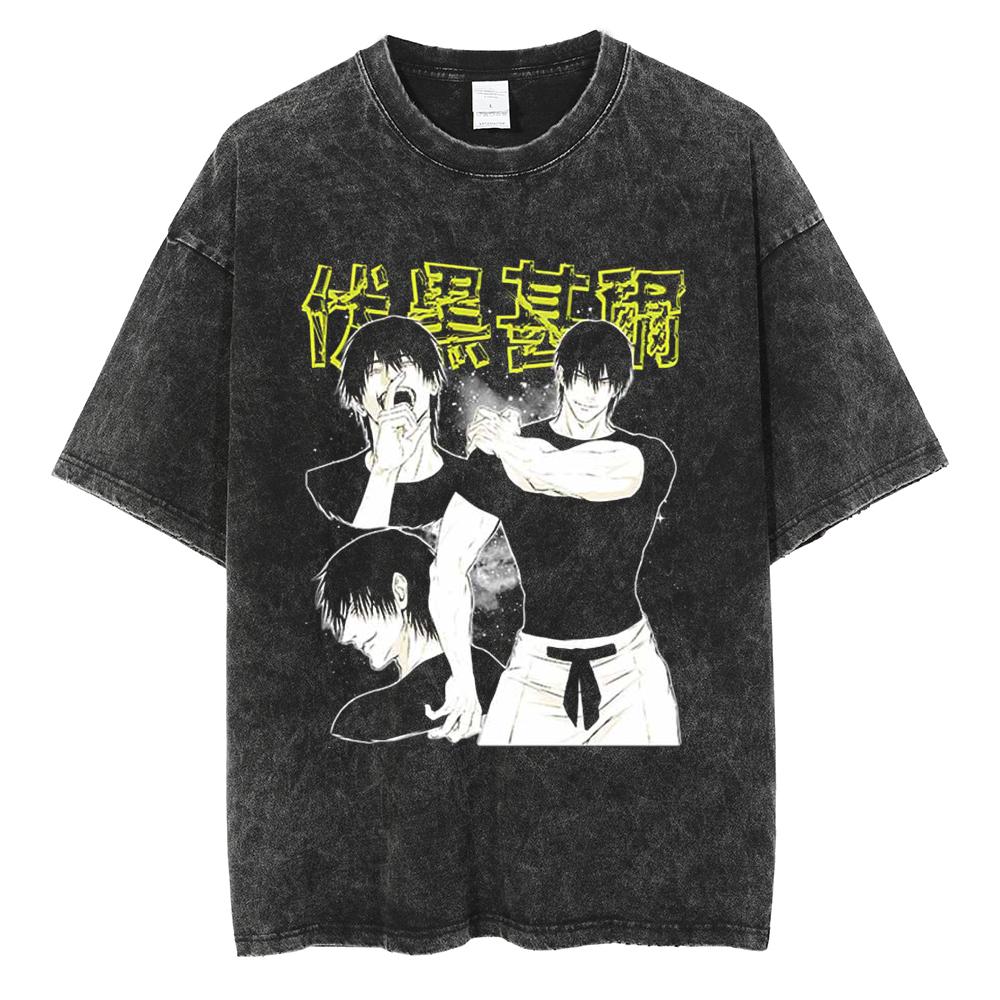 Anime Jujutsu Kaisen Print T Shirt Men Summer Zenin Maki Streetwear Tshirt Oversized Vintage Washed Short Sleeve Casual Tshirt