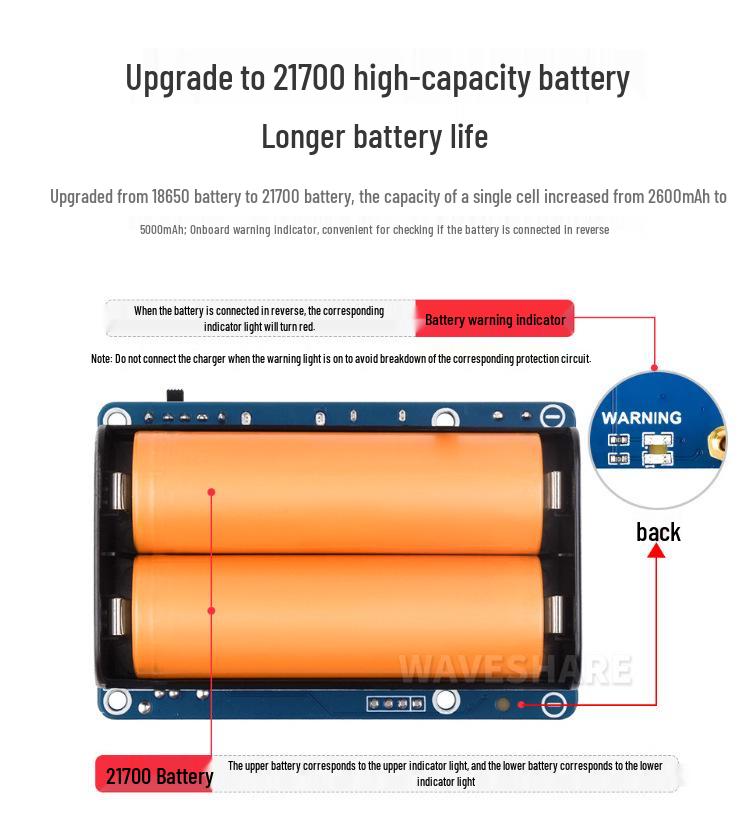 Raspberry Pi UPS 21700 High-Capacity Battery Expansion Board with Spring Pin
