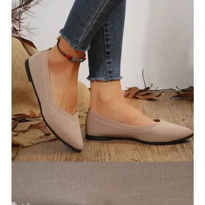 Эластичные вязаные балетки, женские лоферы, весенние дышащие сетчатые туфли на плоской подошве, балетки, мокасины, повседневные туфли-лодочки с острым носком