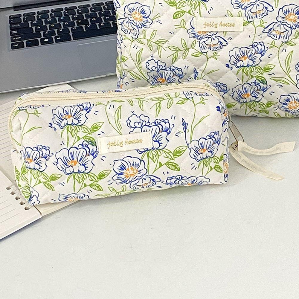 Vintage Fresh Floral Pencil Bags Korean Style Cute Multi-Functional Handbag Student Pencil Cases Stationery Supplies