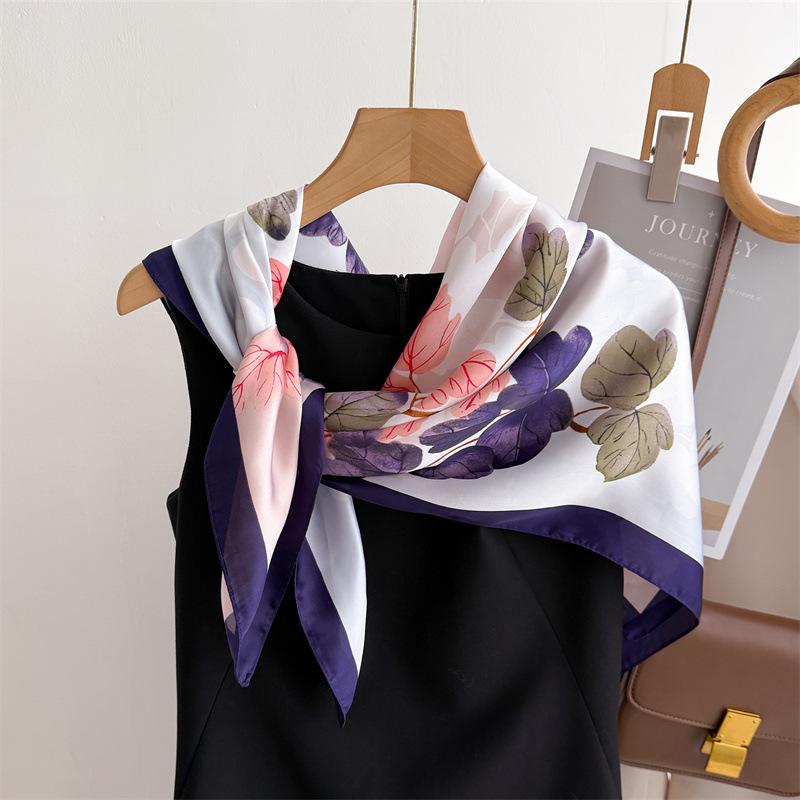 Soft Color Leaf Shadow Simulation Silk Printing Large Square Scarf Silk Scarf 90 Shawl Head Scarf Neck Protection Scarf Decorative Scarf