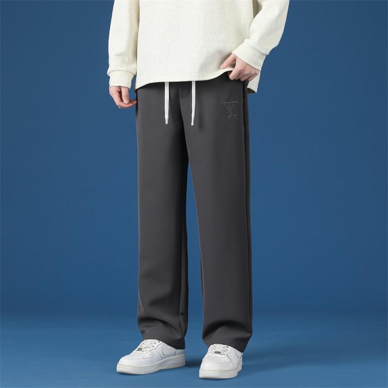 Брюки Мужские Весна и Осень Новые Мужские Повседневные Брюки Свободные Прямые Брюки Длинные Брюки Широкие Штанины Спортивные Синие На шнурке Мужские Брюки