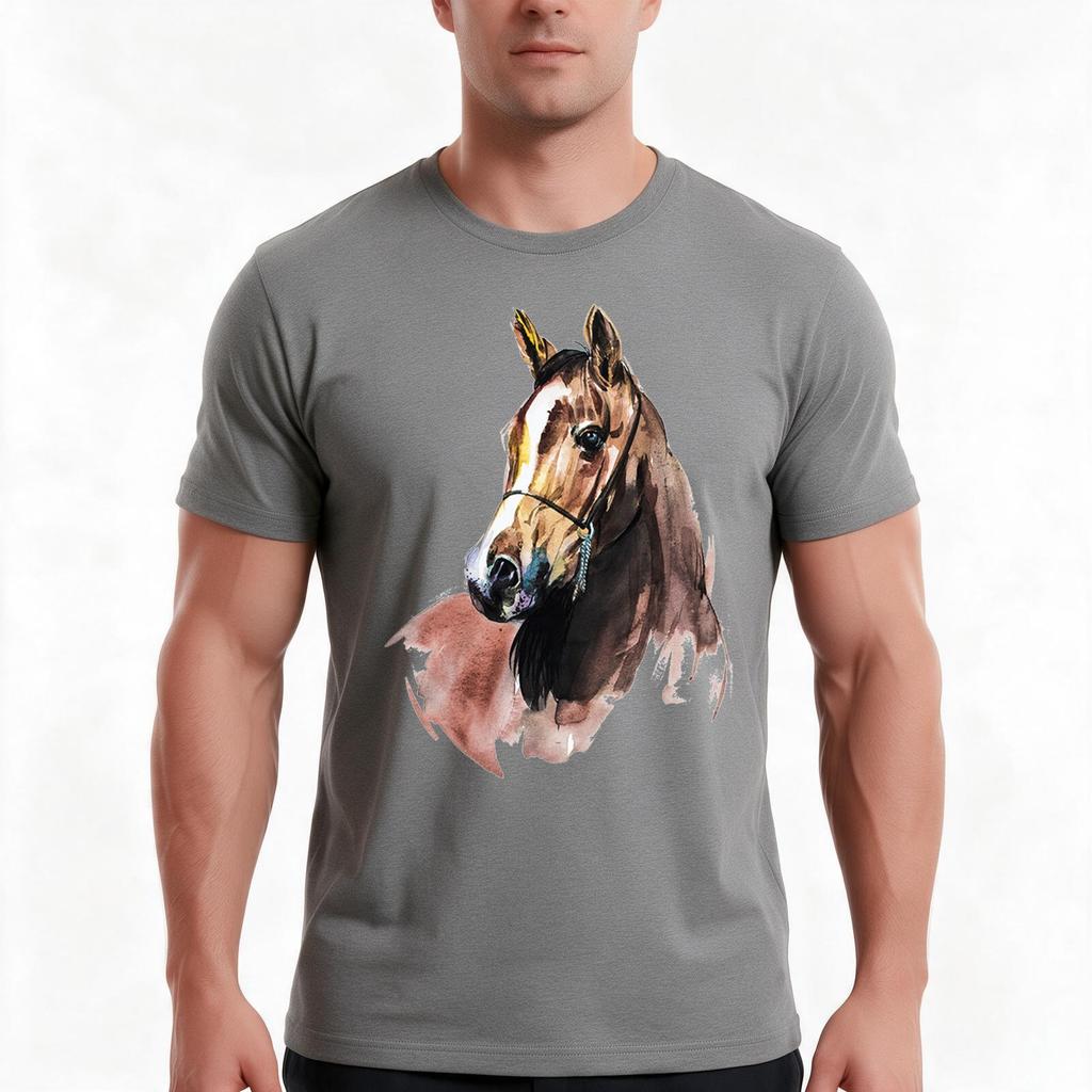 Portrait painting of horse TShirt Summer Casual Cotton Tee Unisex Unisex Women