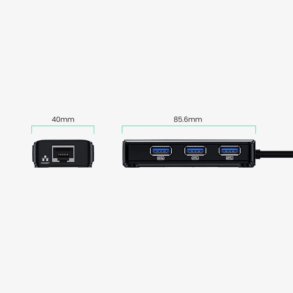 Ugreen 20265 USB-A / RJ45 1000 Мбит/с Хаб 3x USB 3.0 Сетевой адаптер - Черный