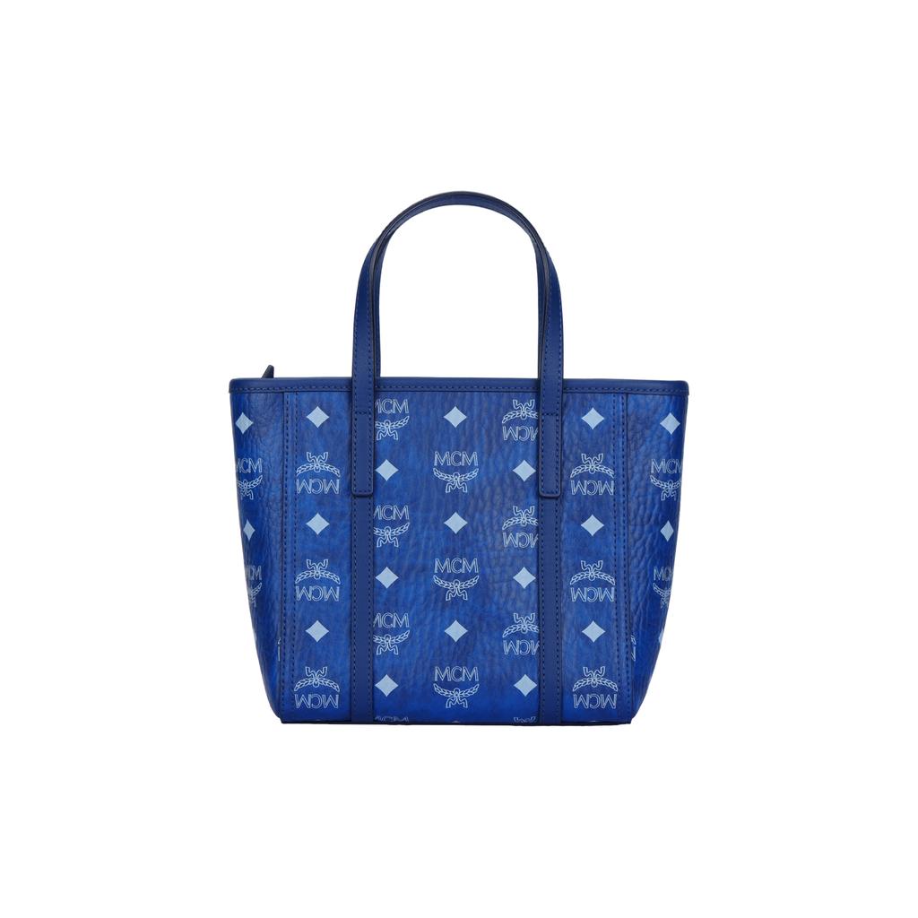 MCM Silver Tone Metal Hardware Faux Leather Tote Shopping Bag Mini Women tote bags Blue MWPFAMT081F001