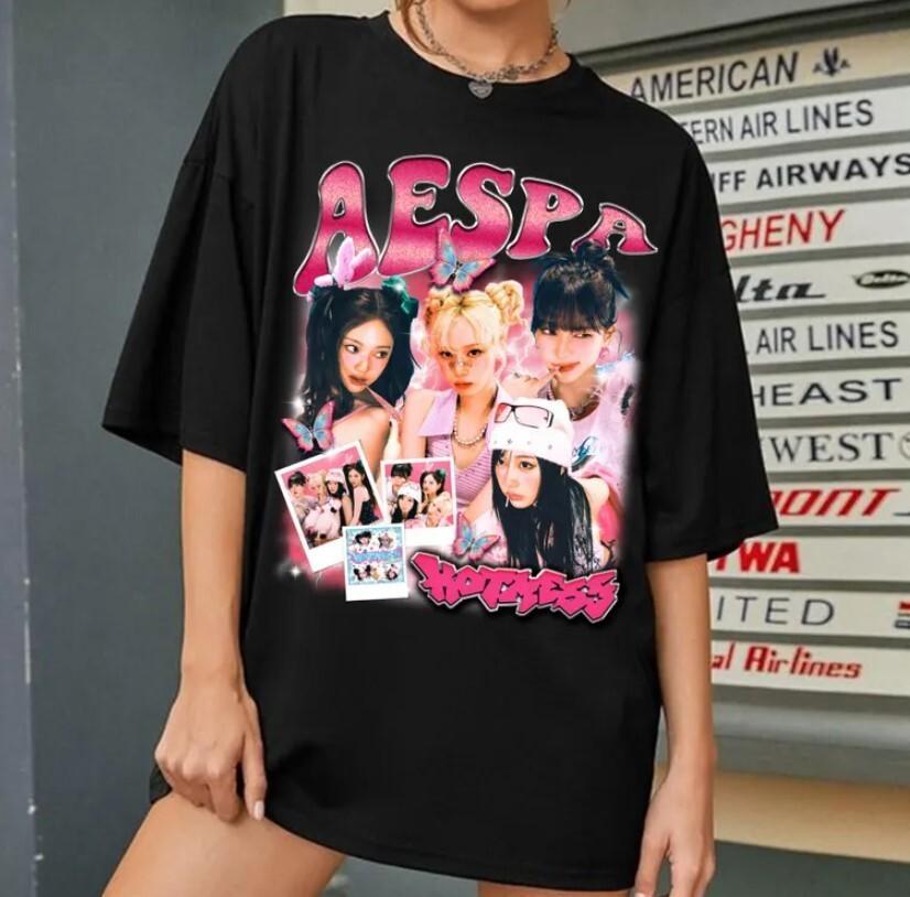Aespa Kpop Графическая футболка Aespa Горячий беспорядок Футболка Футболка с альбома Armageddon Aespa Унисекс Футболка Графическая футболка