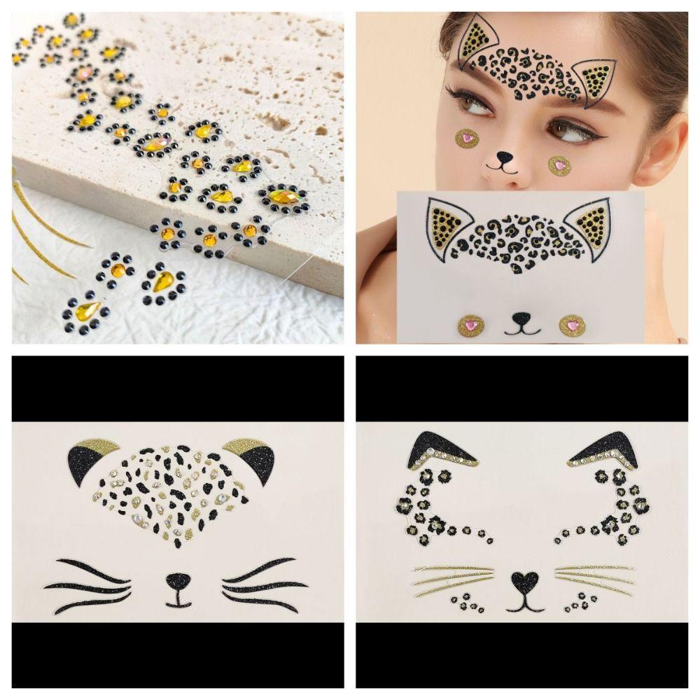 Long Lasting Cat Face Tattoo Temporary Tattoo Stickers Fake Cat Face Stickers Men
