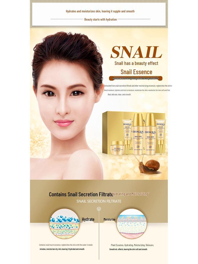 Дорожный набор из пяти средств для ухода за кожей BIOAQUA с муцином улитки - Увлажняющая и питательная косметика