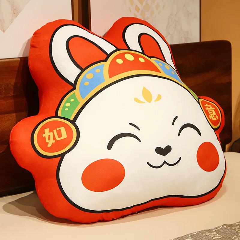 Chinese New Year Rabbit Cushion Chinese Rabbit Year Zodiac Pillow With Fillings Red Fortune Pillows Sofa Home Decor