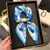 68cm Watercolor Four-leaf Flower Pattern Scarf Women's Spring and Summer New Imitation Silk Scarf Fashion Shawl Headscarf Scarfs