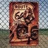 Винтажная металлическая жестяная вывеска Route 66 Мотоциклы Настенное искусство Кафе Домашний декор
