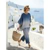 Hawaiian two-piece set women's crew neck pattern printed bohemian casual seven-quarter sleeve set y1