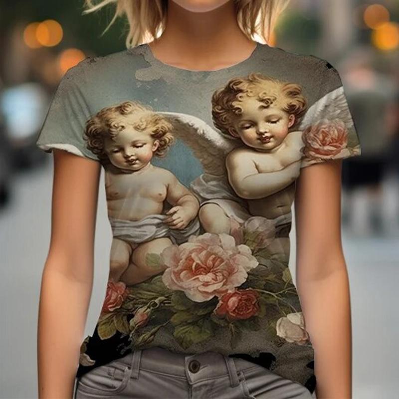 Женская футболка Angel Baby с 3D-принтом, повседневная футболка с короткими рукавами и круглым вырезом Y2K, уличная одежда Harajuku, футболка, женская одежда