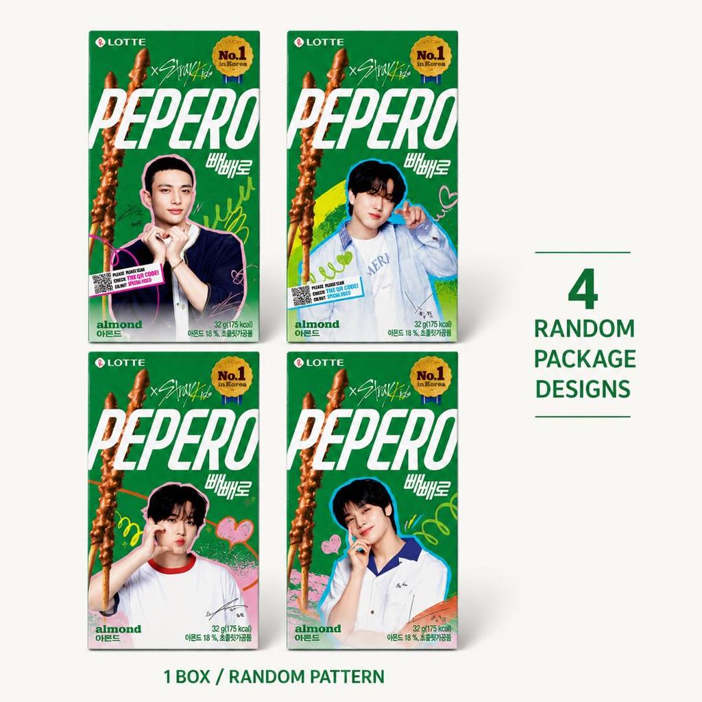 Lotte Pepero Миндально-шоколадное печенье-палочки Ограниченная серия для бой-групп 32 г Узоры отправляются случайным образом
