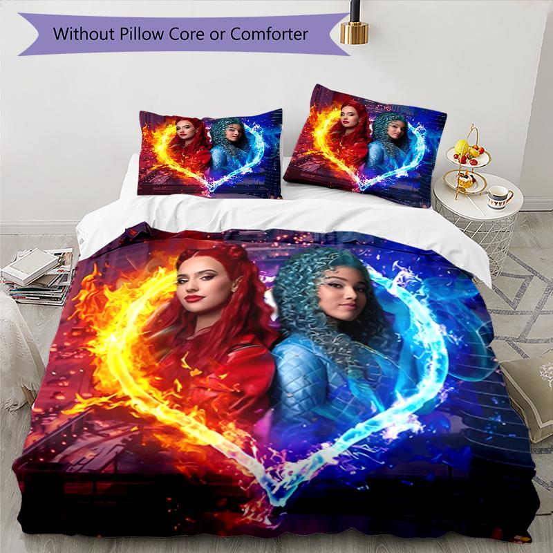 3pcs Descendants The Rise of Red2 Design Cover Set - HD Printed Bedding with 1 Cover and 2 Pillowcases - Perfect for Home and Dorm Decor