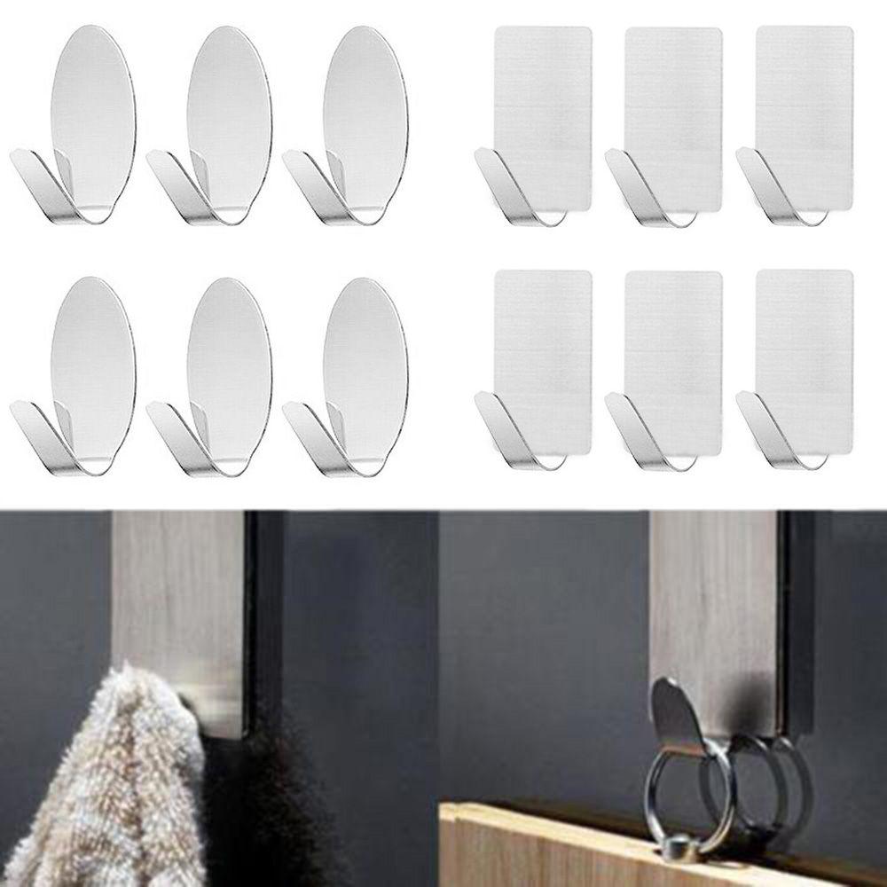 6 шт. Домашнее хранение Кухня Прочные липкие настенные крючки из нержавеющей стали Самоклеящаяся вешалка для одежды