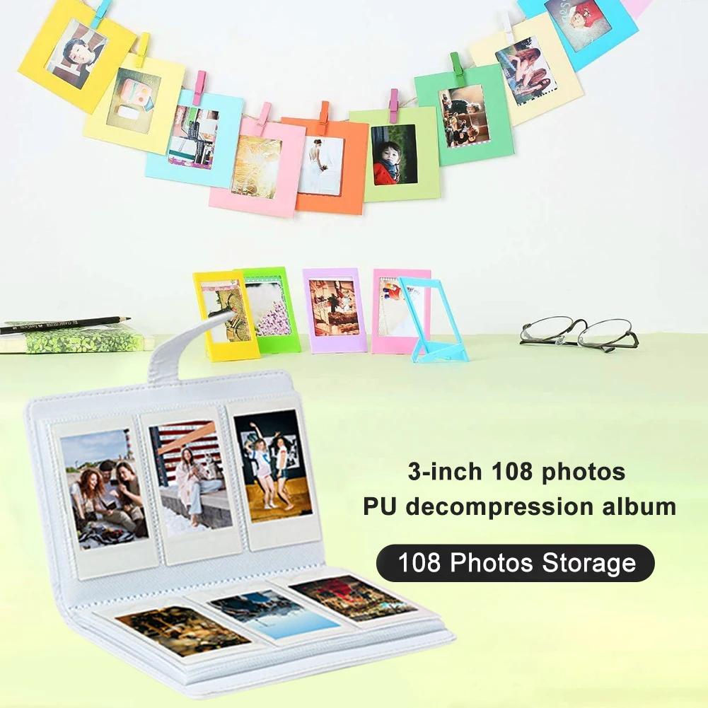 108 Sheets Portable 3 inch Photo Album for Fujifilm Instax Mini 12 for Collection Green Pink Ticket Card Collection Book