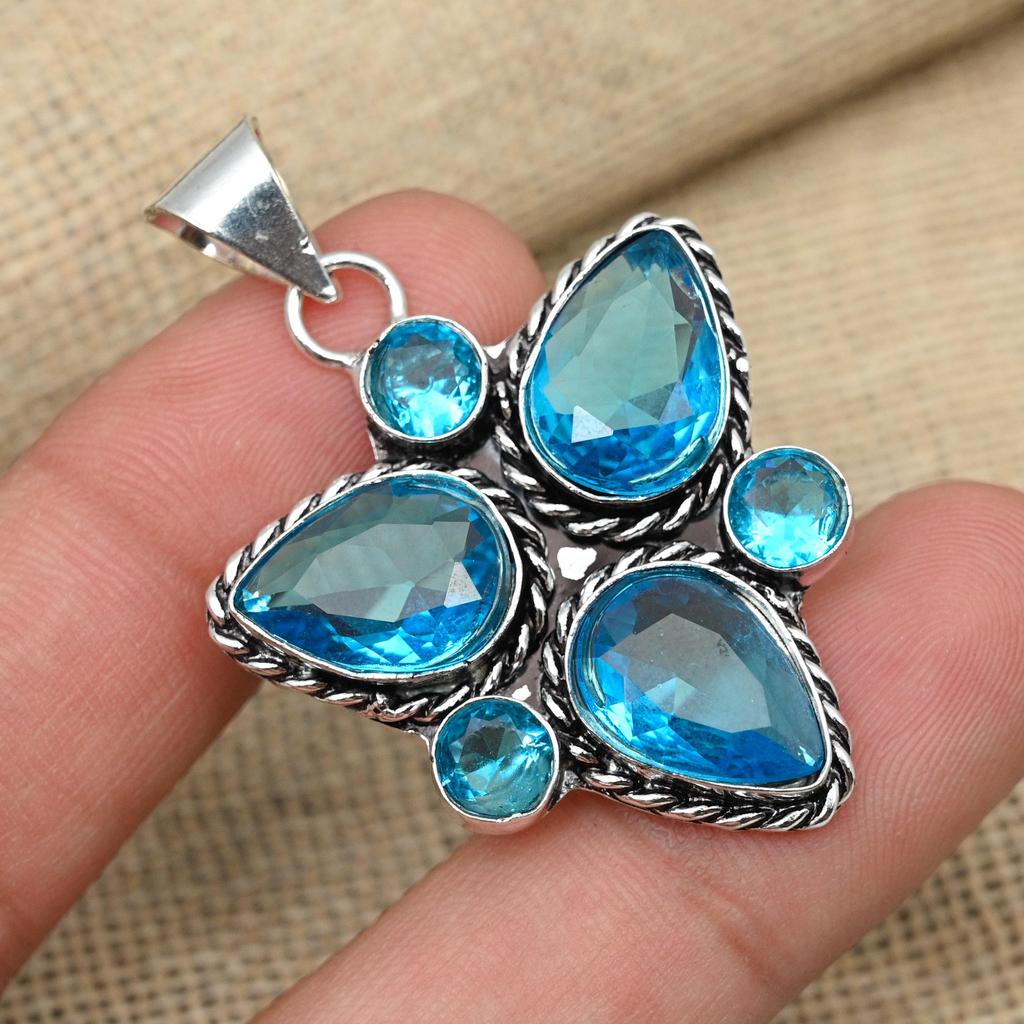 Синий топаз драгоценный камень стерлингового серебра 925 пробы великолепный дизайн кулон женские украшения