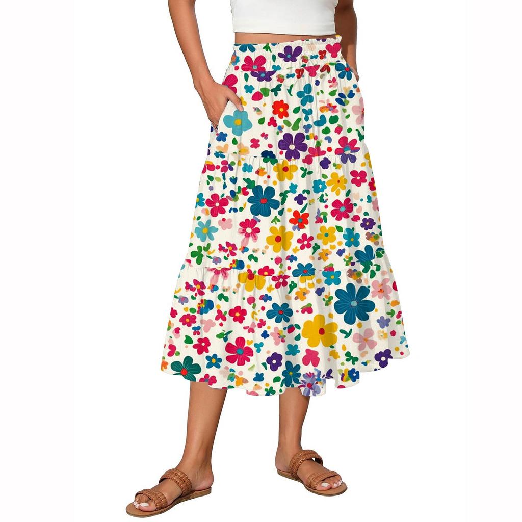 Женские струящиеся расклешенные юбки-макси с оборками и эластичным поясом, элегантные многослойные длинные юбки в стиле бохо