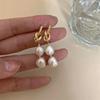 2024 New French Retro High End Pearl Imitation Earrings  Metal Knot Long Earrings