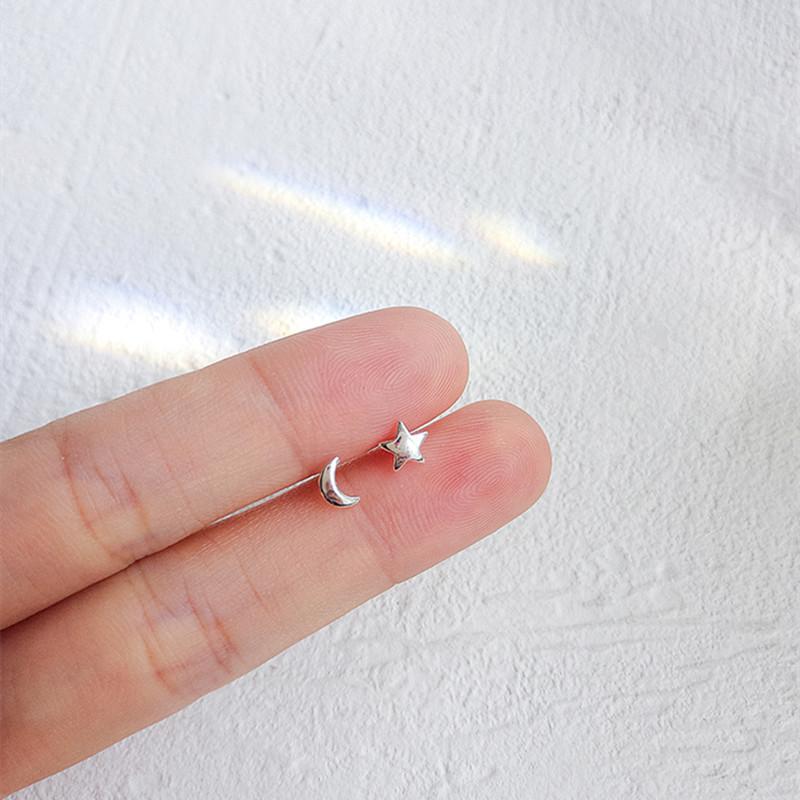 Серьги-гвоздики Star Moon S925 Silver для женщин, мини-серьги, студенческие минималистичные серьги